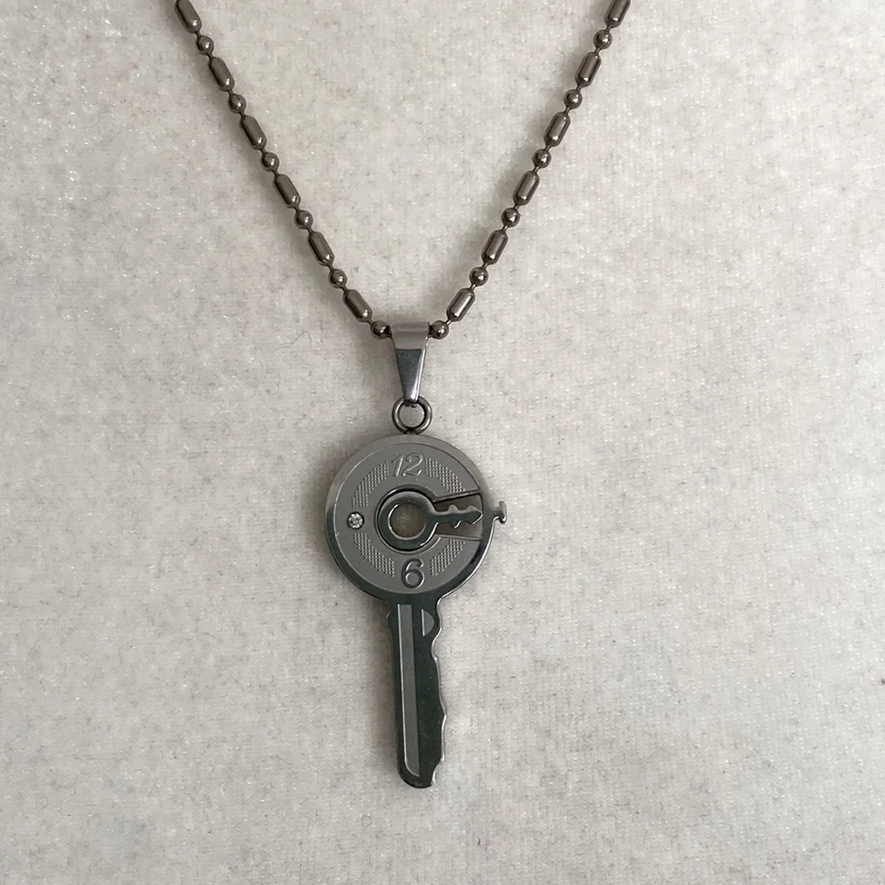 Silver Steampunk Key Clock Face Dial Industrial Minimalist Pendant Necklace